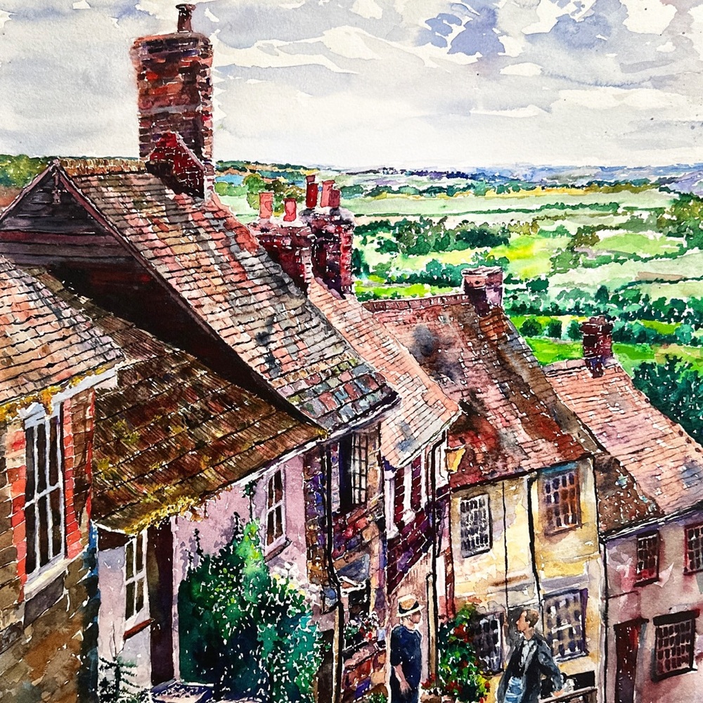 “Red Roofs” Original Watercolor Print in Home Decor